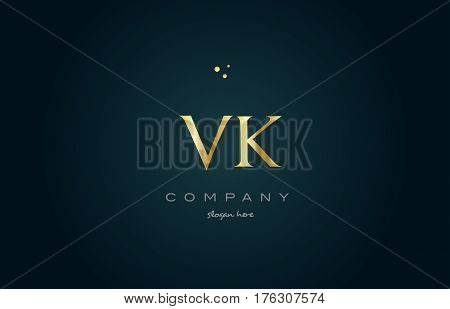 Vk V K  Gold Golden Luxury Alphabet Letter Logo Icon Template
