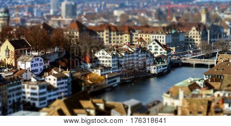 Aerial View To Zurich Old Center