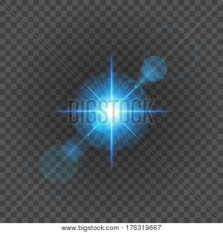 Sun with lens flare lights template and vector background. Special Effect Glowing Rays. Good for promotion materials, Brochures, Banners.