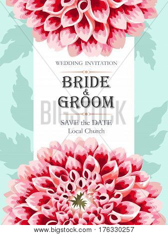 Vector wedding invitation with high detailed dahlias