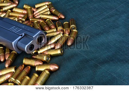 CZ. bullet 9mm background. Ammunition on a green background