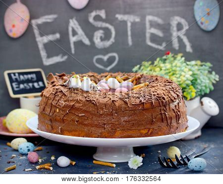Easter food idea - nest cake with mini candy eggs