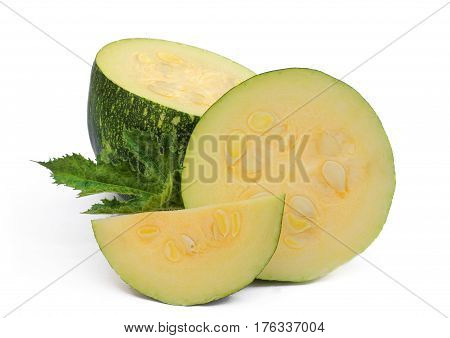 Cut large zucchini isolated on a white background