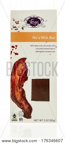 Winneconne WI - 8 March 2017: Vosges chocolate bar with bacon on an isolated background.