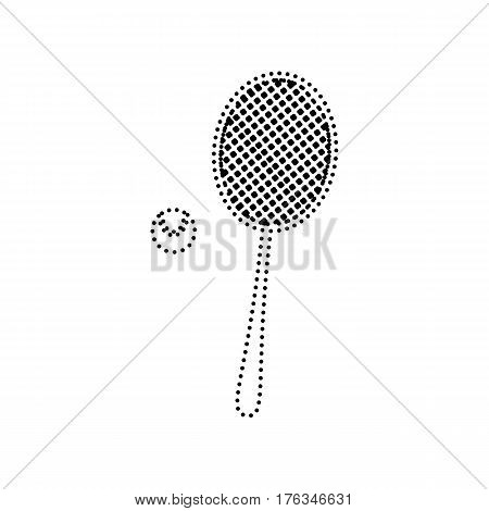 Tennis racquet sign. Vector. Black dotted icon on white background. Isolated.