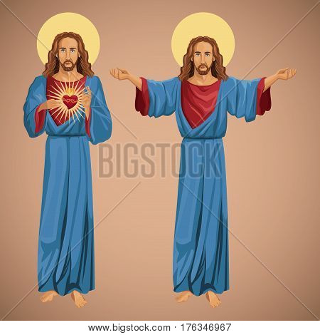 two image jesus christ sacred heart vector illustration eps 10