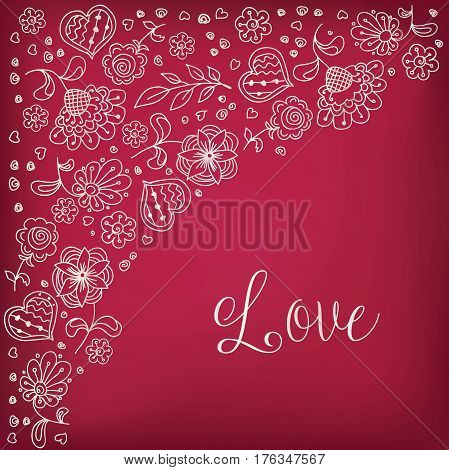 Freehand drawing flowers, doodles, heart, background mesh