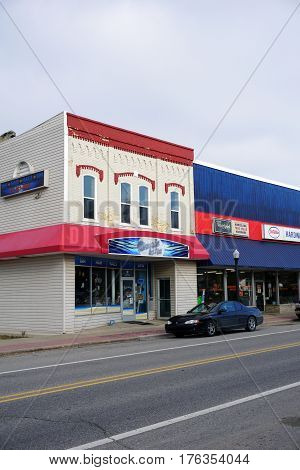 MANCELONA, MICHIGAN / UNITED STATES - NOVEMBER 27, 2016: One may have one's skin tanned, one's nails trimmed, and get a haircut at the Bravada Salon in downtown Mancelona.