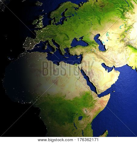 Emea Region On Model Of Earth With Embossed Land