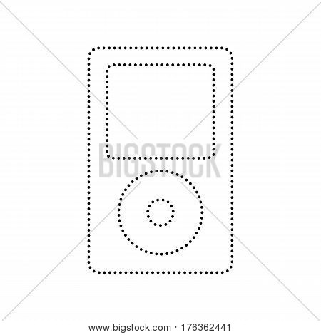 Portable music device. Vector. Black dotted icon on white background. Isolated.