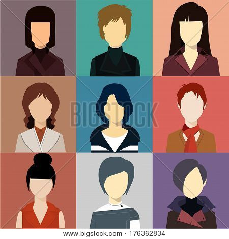 women illustration avatar Vector icon design set