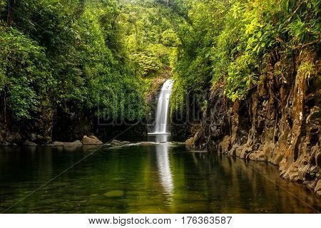 Wainibau Waterfall At The End Of Lavena Coastal Walk On Taveuni Island, Fiji