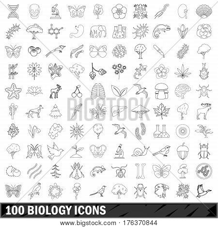 100 biology icons set in outline style for any design vector illustration