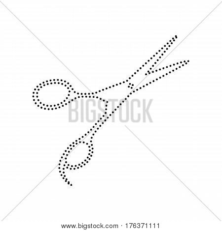 Hair cutting scissors sign. Vector. Black dotted icon on white background. Isolated.