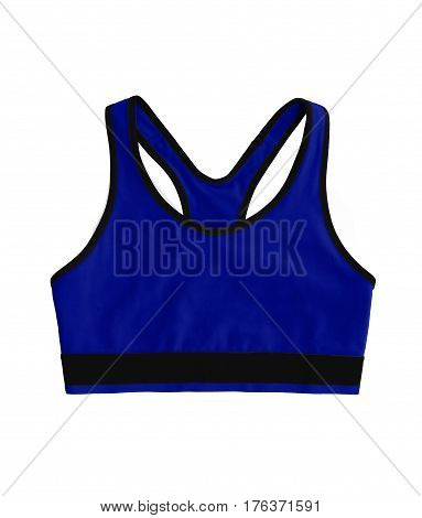 Dark Blue Neon Racerback Sports Bra Top, Isolated On White Background