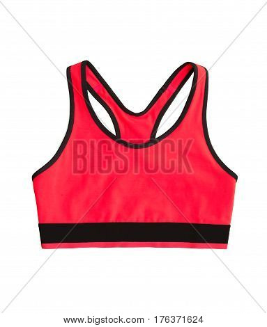 Red Pink Neon Racerback Sports Bra Top, Isolated On White Background