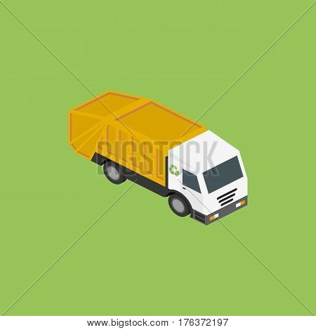 Icon isometric garbage truck. Low poly style.