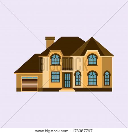 House front view vector illustration. Houss flat style modern constructions vector. House front facade building architecture home construction, urban house building apartment front view