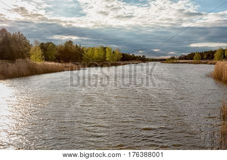 Beautiful blue skies on a spring day along the Kishwaukee River of Illinois