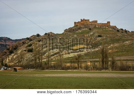 View of medieval castle Riba de Satiuste, Castilla la Mancha, Spain
