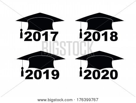 Text with graduation hat set on a white set sign illustration