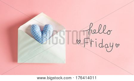 Hello Friday Message With A Blue Heart Cushion