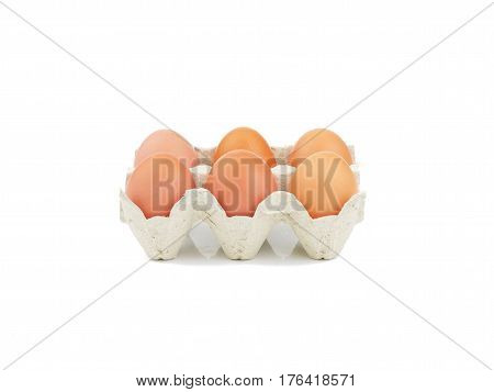 Organic eggs in paperboard egg cartons isolated on white