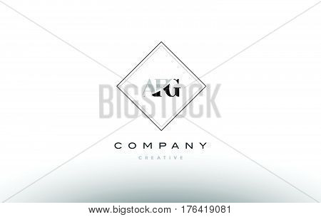 Afg A F G Retro Vintage Rhombus Simple Black White Alphabet Letter Logo
