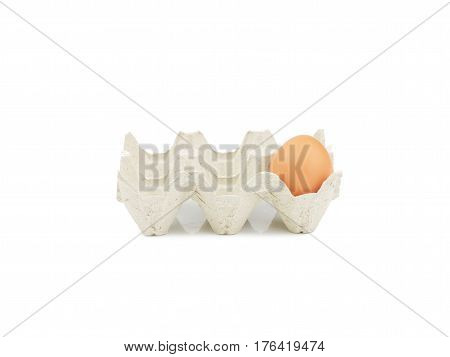 Organic egg in paperboard egg cartons isolated on white