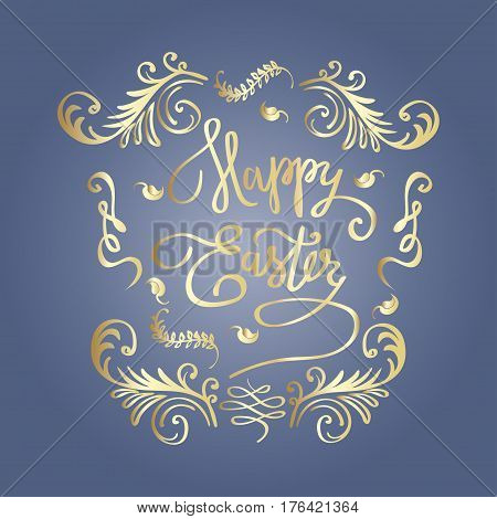 Easter vector vintage card with phrase Happy Easter. Easter T shirt Hand lettering. Vector llustration. Hand drawn typography poster. Conceptual handwritten phrase.