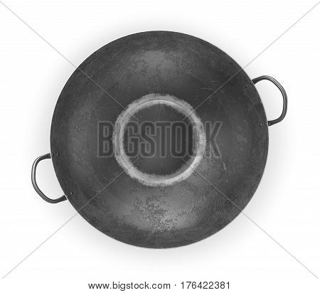 Old wok pan isolated on a white background. 3d illustration