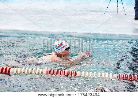Sahyurta, Irkutsk Region, Russia - March 11.2017: Cup Of Baikal. Winter Swimming Competitions
