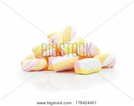 Pastel Marshmallows in white cup on white background