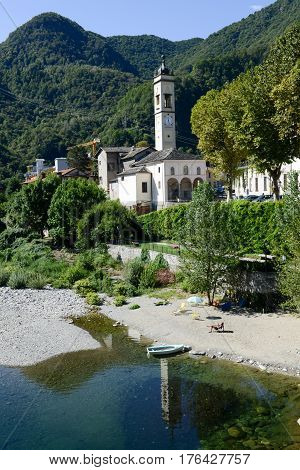 People  Sunbathing At The Beach Of Varallo Sesia Village, Italy