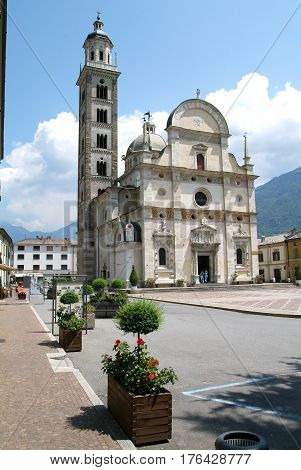 People Walking Out Of Basilica Madonna At Tirano