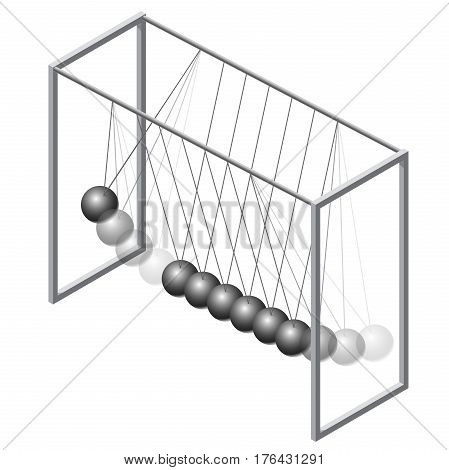 Vector Newton swing in isometric 3d perspective. Pendulum cradle metal bolls, isolated on white background. Low poly flatten master illustration.