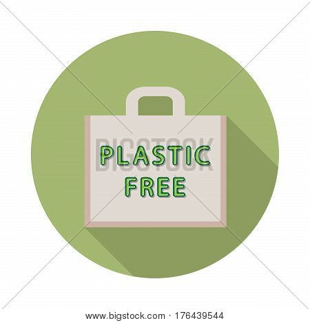 flat vector woven textile bag for products icon with long shadow in to green round geometric shape as zero waste bpa and plastic free concept
