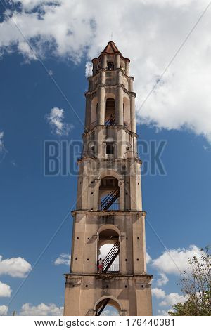 Manaca Iznaga Cuba - January 29 2017: Typical Cuban market near the Manaca Iznaga old slavery tower near Trinidad Cuba. The Manaca Iznaga Tower is the tallest lookout tower ever built in the Caribbean sugar region.