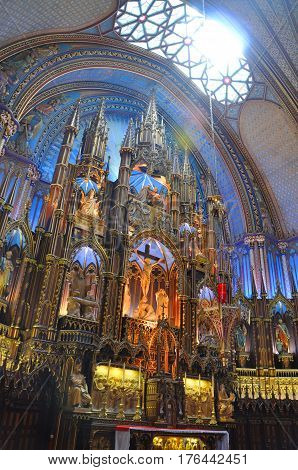 MONTREAL - AUG. 4, 2011: Altar of Montreal Notre-Dame Basilica (French: Basilique Notre-Dame de Montreal), Montreal, Quebec, Canada.