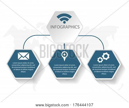 Vector Illustration Of A Template In The Form Of 3D Hexagons With Icons And Text. Creative Represent