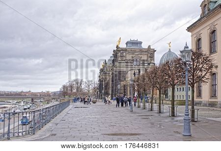 DresdenGermany-January 42017: Dresden Academy of Fine Arts. Nearby tourists wal