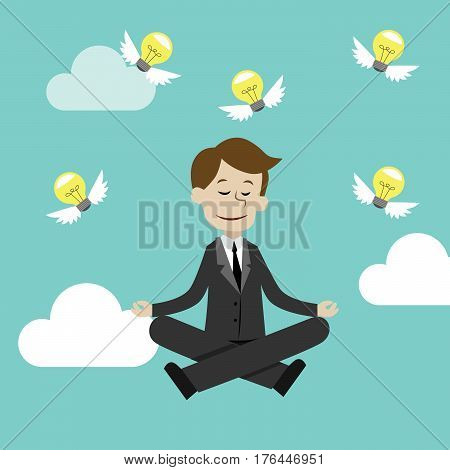 Businessman sitting and meditating.Making ideas. Vector illustration
