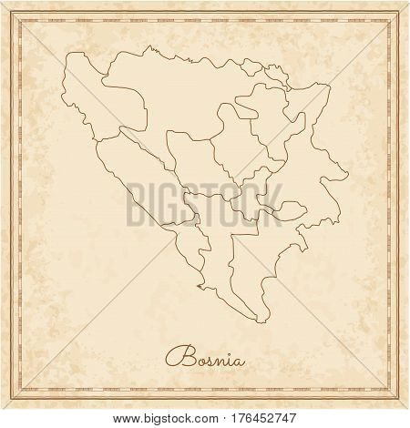 Bosnia Region Map: Stilyzed Old Pirate Parchment Imitation. Detailed Map Of Bosnia Regions. Vector I