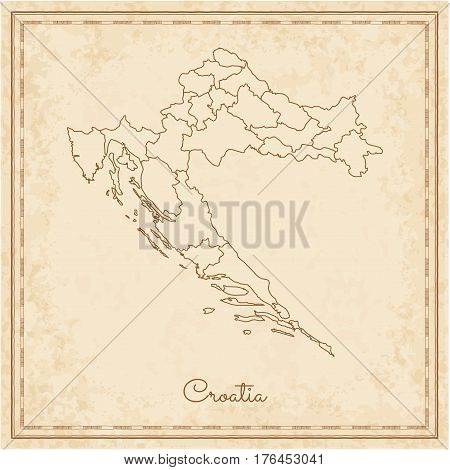 Croatia Region Map: Stilyzed Old Pirate Parchment Imitation. Detailed Map Of Croatia Regions. Vector