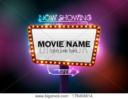 theater sign and neon light vector illustration