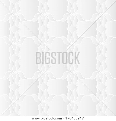 Neutral white texture. Abstract geometric background with 3d bas relief effect. Vector seamless repeating pattern of stylized floral elements.