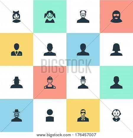 Vector Illustration Set Of Simple Human Icons. Elements Whiskers Man, Workman, Felon And Other Synonyms Felon, Little And Face.