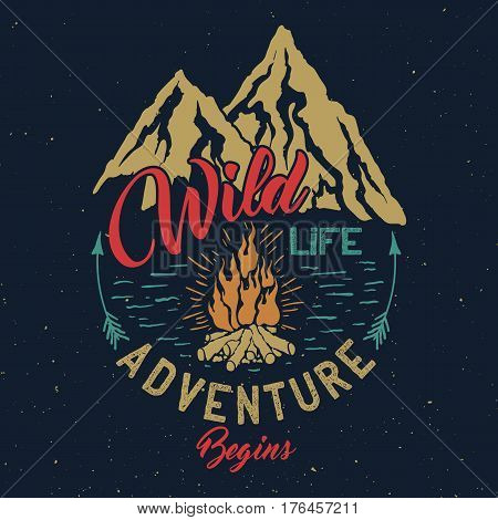 Hand drawn outdoor adventure vintage emblem with Wildlife inscription. Typography design for t-shirt, poster, flyer and other print.