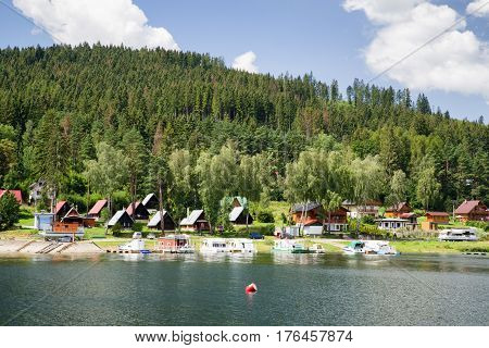 NAMESTOVO SLOVAKIA - JULY 28: Summer resort on water reservoir Oravska priehrada on July 28. 2016 in Namestovo