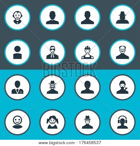 Vector Illustration Set Of Simple Human Icons. Elements Insider, Proletarian, Little Girl And Other Synonyms Young, Small And Headphone.